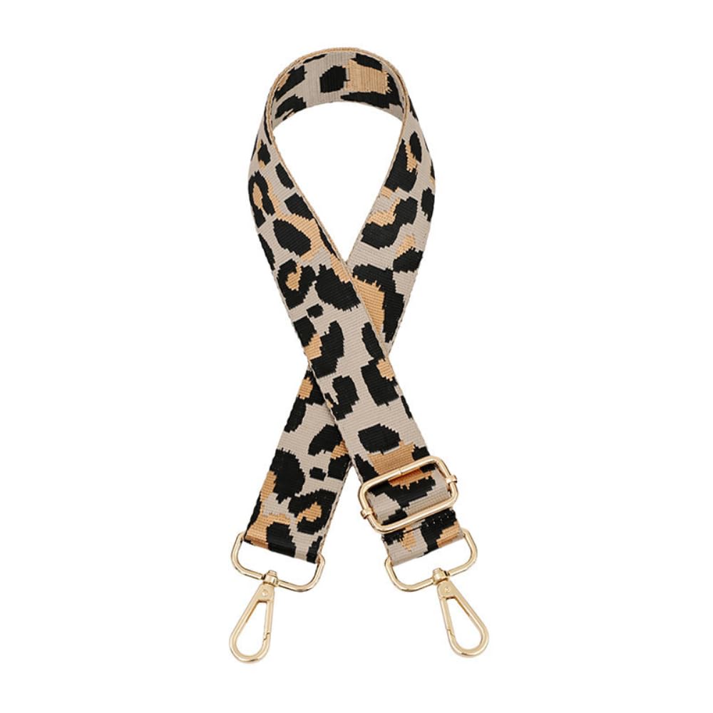 Buntes Leopardenmuster Verstellbar Schultergurt für Taschen,3,8cm Breit Taschengurt,Längenverstellbarer 75-130cm Schulterriemen,Ersatz Taschenriemen,Goldene Schnalle,1 Stück Khaki von Whakano