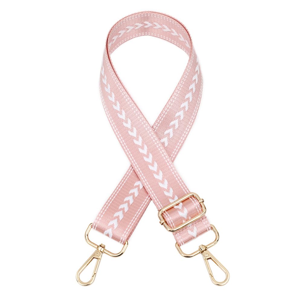 Whakano 1 Stück Pfeilmuster Verstellbarer Schultergurt Taschengurt Breit 3,8CM,für Damen & Herren,Längenverstellbarer 80-130cm Schulterriemen,DIY Zubehör für Tasche,Goldene Schnalle,Hell-Pink von Whakano