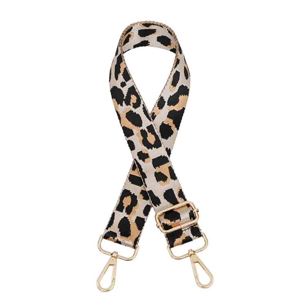 Whakano Buntes Leopardenmuster Verstellbar Schultergurt für Taschen,3,8cm Breit Taschengurt,Längenverstellbarer 75-130cm Schulterriemen,Ersatz Taschenriemen,Goldene Schnalle,1 Stück Beige von Whakano