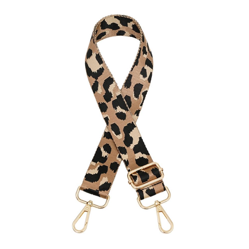 Whakano Buntes Leopardenmuster Verstellbar Schultergurt für Taschen,3,8cm Breit Taschengurt,Längenverstellbarer 75-130cm Schulterriemen,Ersatz Taschenriemen,Goldene Schnalle,1 Stück Kamel von Whakano