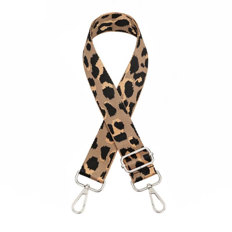 Whakano Leopardenmuster Verstellbarer Schultergurt Taschengurt Breit 3,8CM Unisex,Längenverstellbarer 75-130cm Schulterriemen,Taschengurte zum Wechseln,DIY Zubehör für Tasche,Silberne Schnalle,Kamel von Whakano