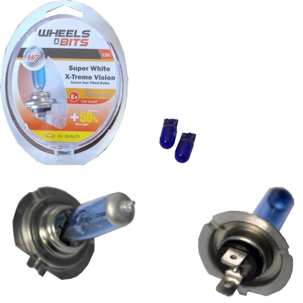 Wheels N Bits Superweiß H7 12V Halogen HID Xenon Gasgefüllte Glühbirnen 55W +50% Heller = 100W gratis T10 Glühbirnen von Wheels N Bits