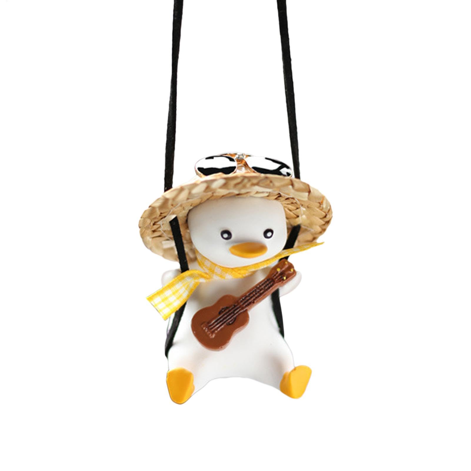 Swinging Duck Rückspiegelanhänger - Niedliche Ente mit Gitarrenschaukel-Ornament, Swinging Duck für Autospiegel | Lustige schwingende Ente, Auto-Dekoration, Rückspiegel-Zubehör für Männer und Frauen von Whnbuij