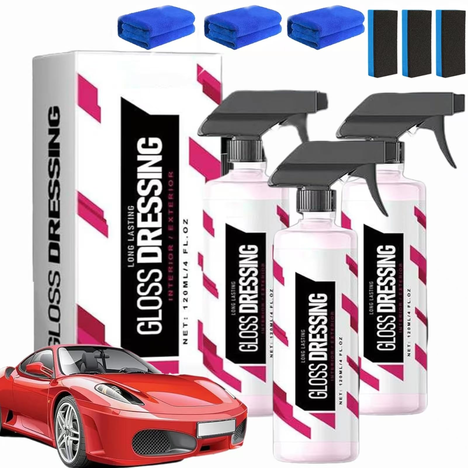 Gloss Dressing - Plastic, Trim & Tire Dressing - Restore Faded Plastics, Plastic Restorer for Cars Ceramic Plastic Coating, Gloss Dressing for Plastic, Buff for Shine (3PCS) von Whnnssw