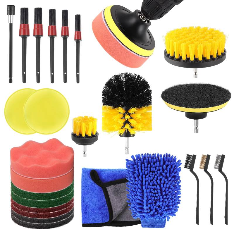 WiMas 25PCS Car Detailing Kit Car Cleaning Wash Set Innen und Außen Reinigungsset Autowaschset Auto-Reinigungsset für Autos, Fahrräder, Küche, Teppich, Badezimmer von WiMas