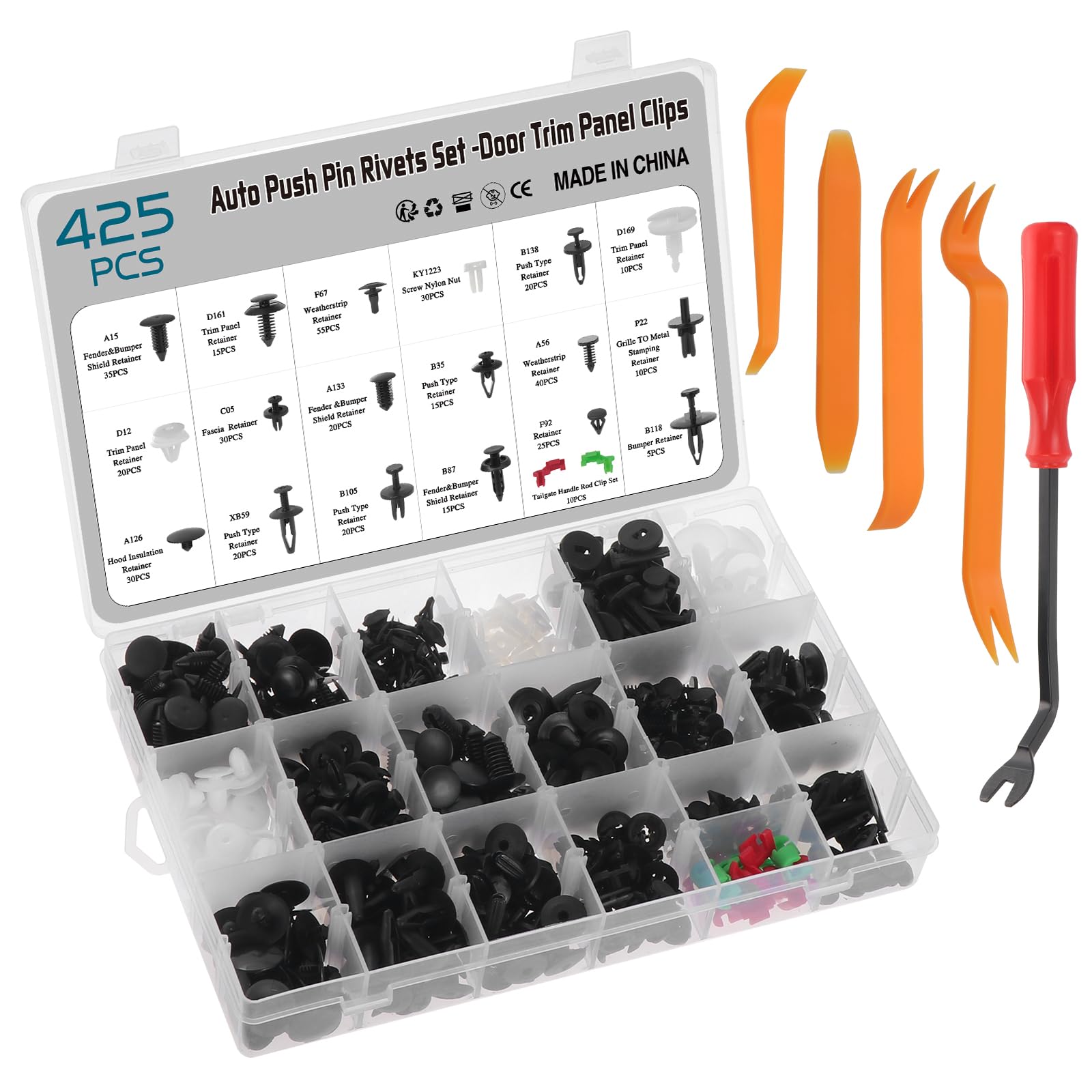 WiMas 430PCS Auto Push Retainer Clips Auto Befestigung Clips Türverkleidung Klammern Panel Clip Stoßstangen Zierleisten Befestigungclips mit Befestigungswerkzeug von WiMas