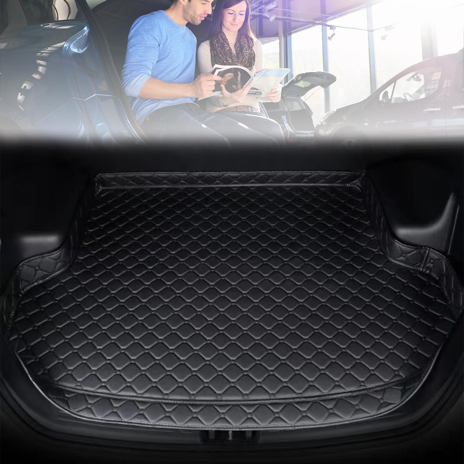 Car Leather Boot Mats für NI-ssan Qashqai (J12) 2022 2023, Non-Slip Boot Protection Mat, Boot Liner Carpet Interior Accessories,Black von WiNwon