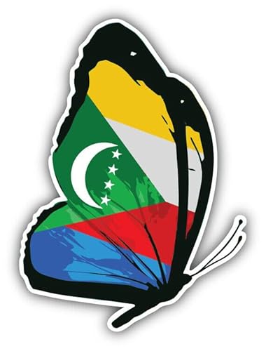 WildeBabsKLBT 11cm 2xHochwertiger Auto-Aufkleber Sticker Decal Autoaufkleber Aufkleber-Folie Wunschtext Comoros Flagge Fahne Wappen Butterfly Schmetterling G2089 von WildeBabsKLBT