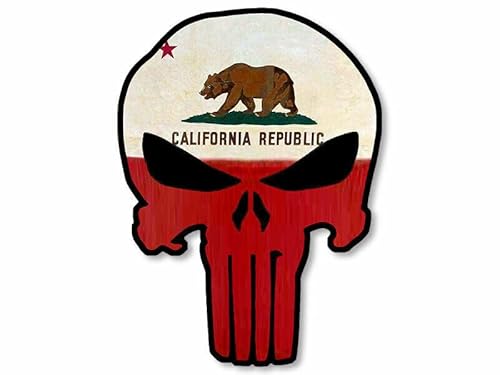 WildeBabsKLBT 11cm Hochwertiger Auto-Aufkleber Sticker Decal Autoaufkleber Aufkleber-Folie Wetterfest Punisher Totenkopf Skull California Republic Flag Flagge Fahne F440 von WildeBabsKLBT