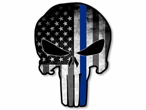 WildeBabsKLBT 11cm Hochwertiger Auto-Aufkleber Sticker Decal Autoaufkleber Aufkleber-Folie Wetterfest Punisher Totenkopf Skull Thin Blue Line Polizei USA Police F572 von WildeBabsKLBT