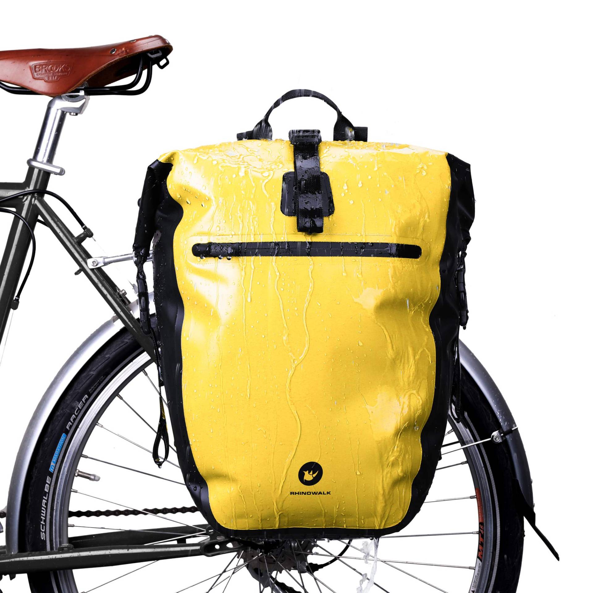 Wildken 3 in 1 Fahrradtasche für Gepäckträger, 100% Wasserdicht Fahrradrahmentasche, Multifunktional Fahrradrucksack/Hintertasche/Seitentasche/Umhängetasche/Rücksitztasche/Pendler-Tasche(Gelb) von Wildken