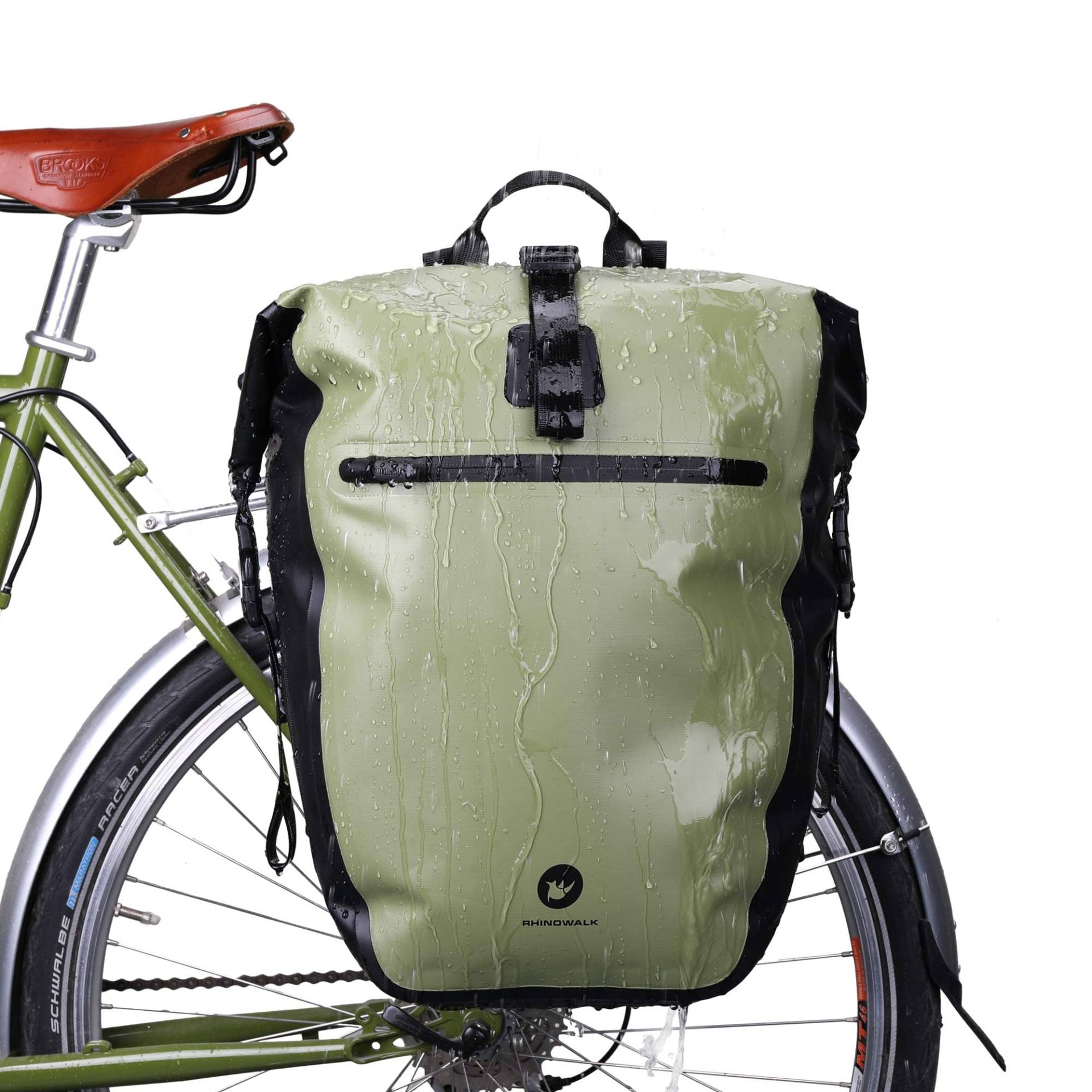 Wildken 3 in 1 Fahrradtasche für Gepäckträger, 100% Wasserdicht Fahrradrahmentasche, Multifunktional Fahrradrucksack/Hintertasche/Seitentasche/Umhängetasche/Rücksitztasche/Pendler-Tasche(Grün) von Wildken