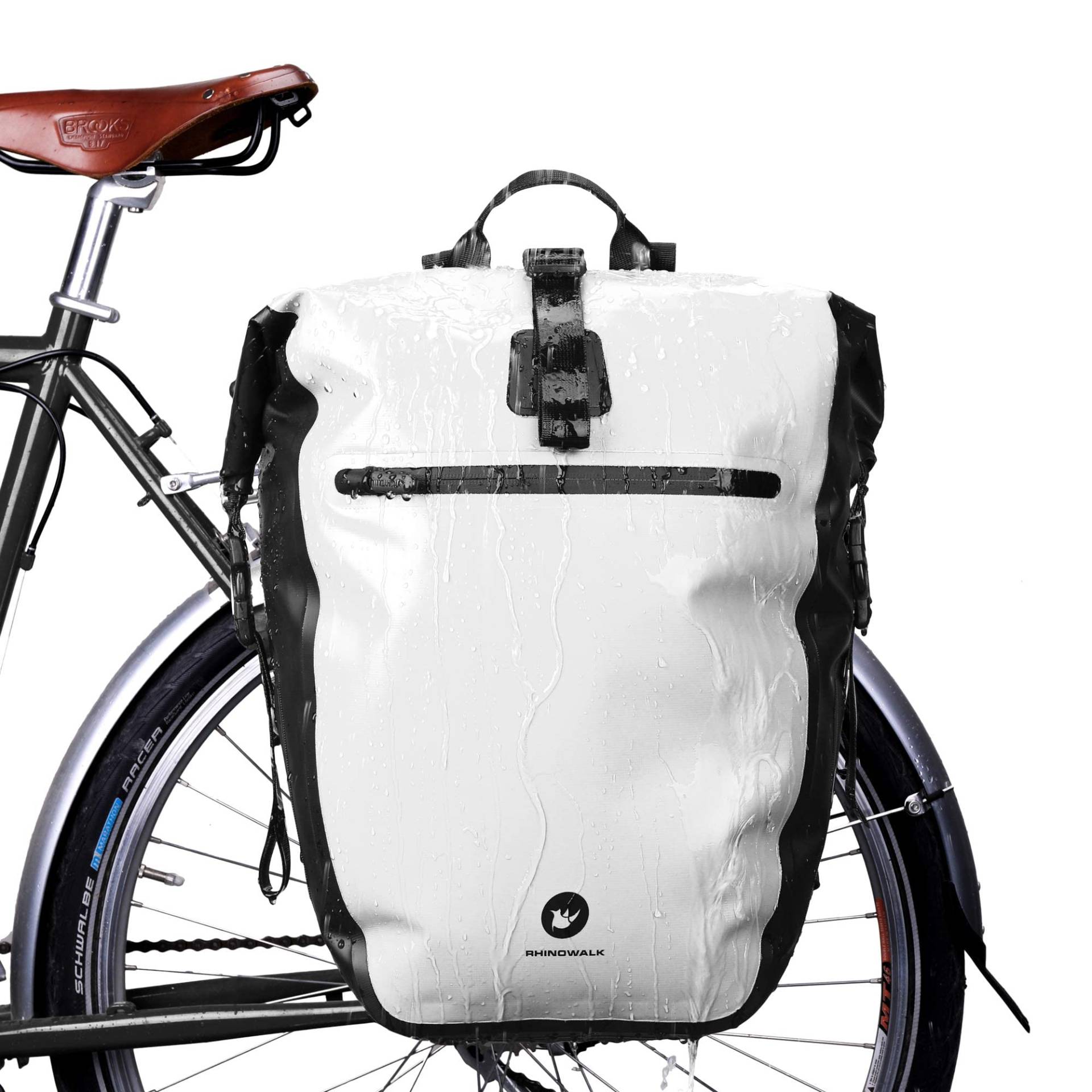 Wildken 3 in 1 Fahrradtasche für Gepäckträger, 100% Wasserdicht Fahrradrahmentasche, Multifunktional Fahrradrucksack/Hintertasche/Seitentasche/Umhängetasche/Rücksitztasche/Pendler-Tasche(Weiß) von Wildken
