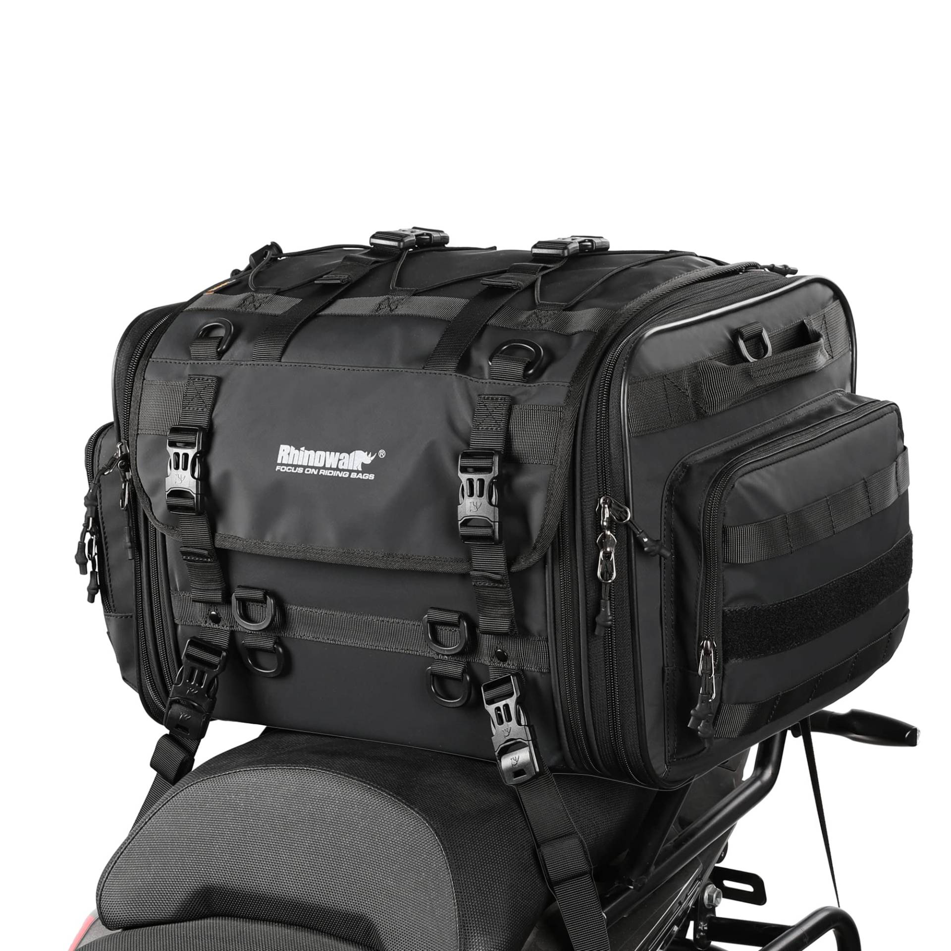 Wildken Motorrad Rücksitztasche, 40-60L Motorrad-Hecktasche, Erweiterbar Motorrad Satteltaschen, Motorradtaschen Wasserdicht, Motor Sitztasche, Motorrad Tasche Multifuktional, mit Regenhülle(Schwarz) von Wildken