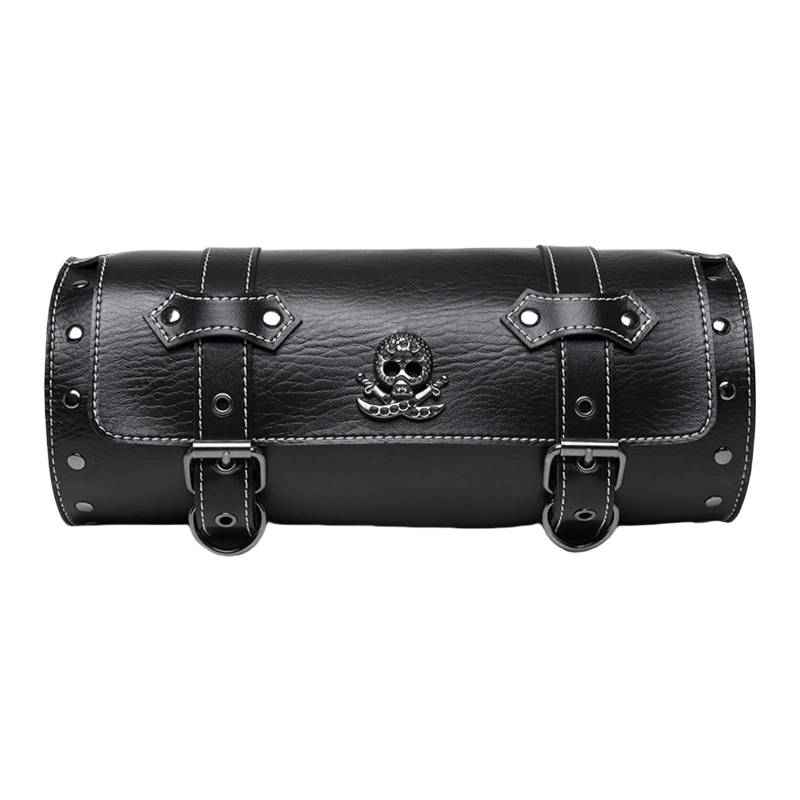 Wilgure Fronttasche Vintage Werkzeug Satteltasche Gabel Lenker Tasche Totenkopf Muster PU Aufbewahrungstaschen Werkzeugtasche von Wilgure