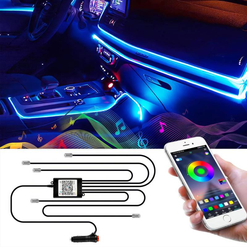 Wilktop LED Innenbeleuchtung Auto 6m LED Auto LED Strip RGB Streifen Licht Neonleuchtleisten Ambientebeleuchtung Innenraumbeleuchtung Lichtleiste Mit App von Wilktop