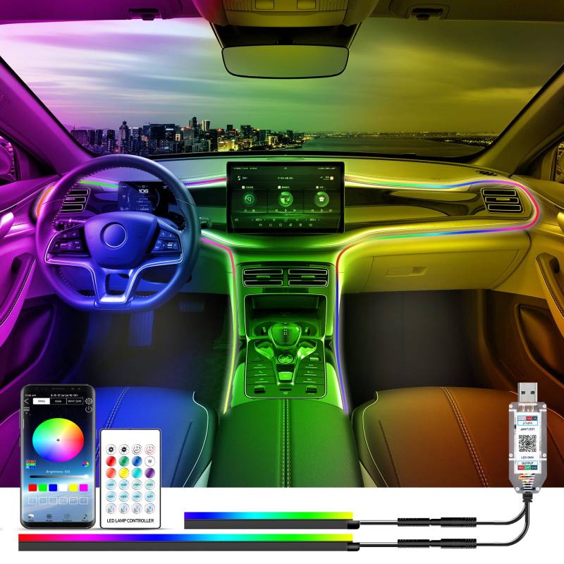 Wilktop Auto Led Innenbeleuchtung mit APP, Regenbogen RGBic 210 Blinkende Modi Auto Innenbeleuchtung, Ambientebeleuchtung Auto mit Fernbedienung, App und Fernsteuerung, USB Auto Led, 5V von Wilktop