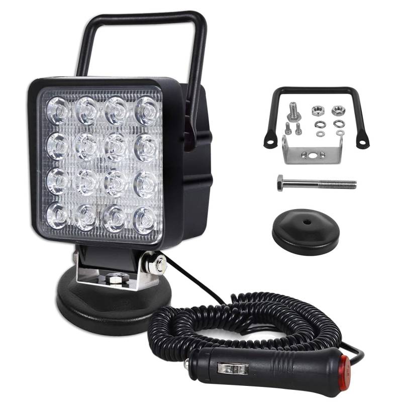 Willpower 42W LED Arbeitsscheinwerfer mit Magnetfuß, 4 Zoll tragbarer runder LED Scheinwerfer für Auto SUV Anhänger Traktor LKW Technik Camping - 1 Stück von Willpower