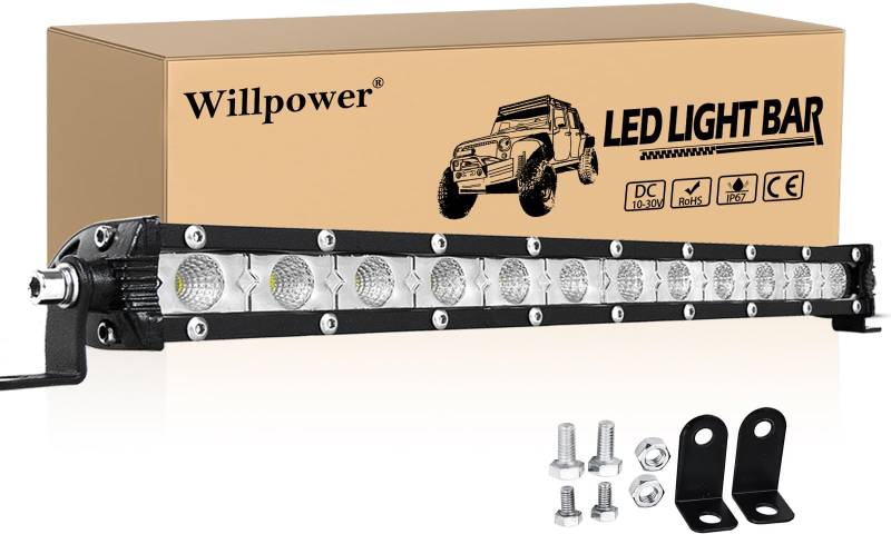 Willpower 13'' 33CM Led Arbeitsscheinwerfer Bar, 60W Flutlicht Zusatzscheinwerfer 12V 24V für Offroad Auto Traktor SUV UTV ATV von Willpower