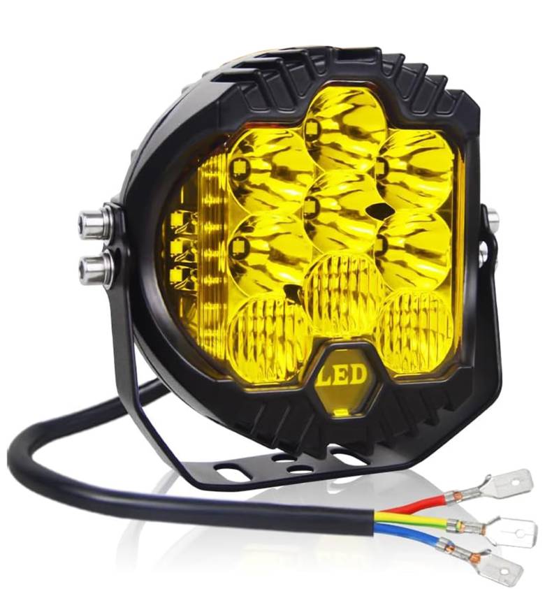 Willpower 1 Pcs Gelb LED Arbeitsscheinwerfer, 7 Zoll 70W led fernscheinwerfer, Led Scheinwerfer 12v für Auto Bagger Anhänger Traktoren LKW SUV offroad von Willpower