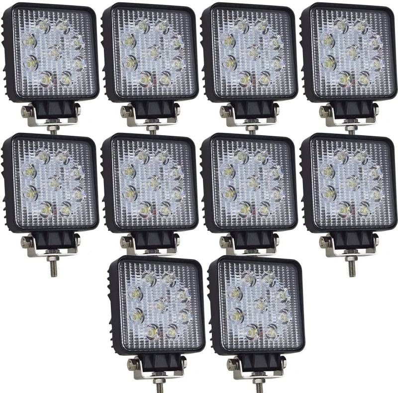 Willpower 10 x Arbeitsscheinwerfer Led Auto 27W 10cm Offroad Flutlicht Scheinwerfer 12V 24V Zusatzscheinwerfer Wasserdicht IP67 6000K Rückfahrscheinwerfer Led für Traktor Truck SUV UTV ATV Platz von Willpower