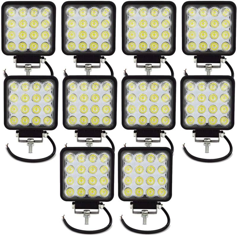 Willpower 10pc LED Scheinwerfer 4‘’ 10cm 48W LED Arbeitsscheinwerfer 12V 24V Flutlicht Zusatzscheinwerfer Auto Rückfahrscheinwerfer Led Wasserdicht für Offroad Traktor SUV ATV Platz von Willpower