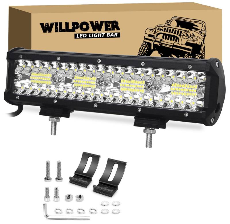 Willpower 12 Zoll 240W LED Arbeitsscheinwerfer Bar, led Balken für Auto Bagger Anhänger Traktoren LKW SUV Offroad von Willpower