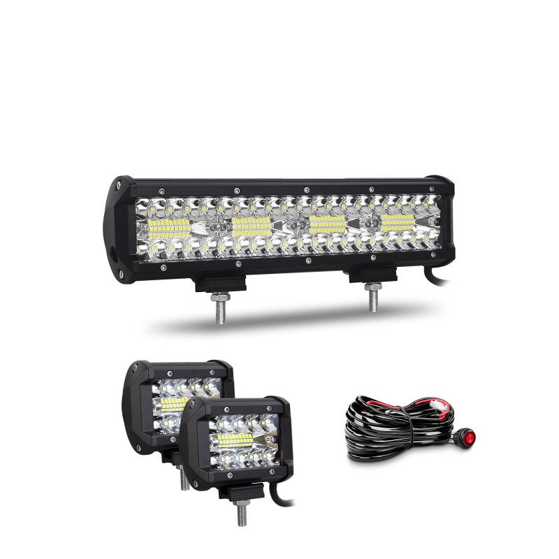 Willpower 12 Zoll 30CM 240W Led Arbeitsscheinwerfer Bar + 4 Zoll 10CM 60W Led Scheinwerfer + Kabelbaum 12V 24V Flutlicht Spot Led Bar für Offroad Auto Traktor Zusatzscheinwerfer Rückfahrscheinwerfer von Willpower