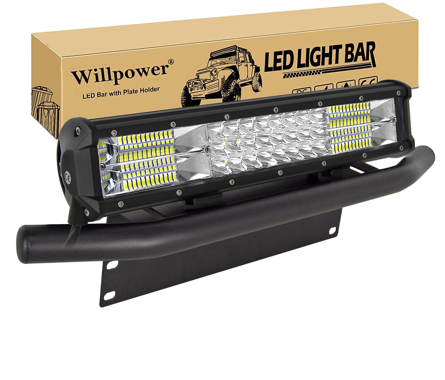 Willpower 17 Zoll 252W LED Arbeitsscheinwerfer Bar mit vorderer Nummernschild-Montagehalterung, Led fernscheinwerfer für Auto Bagger Anhänger Traktoren LKW SUV offroad von Willpower