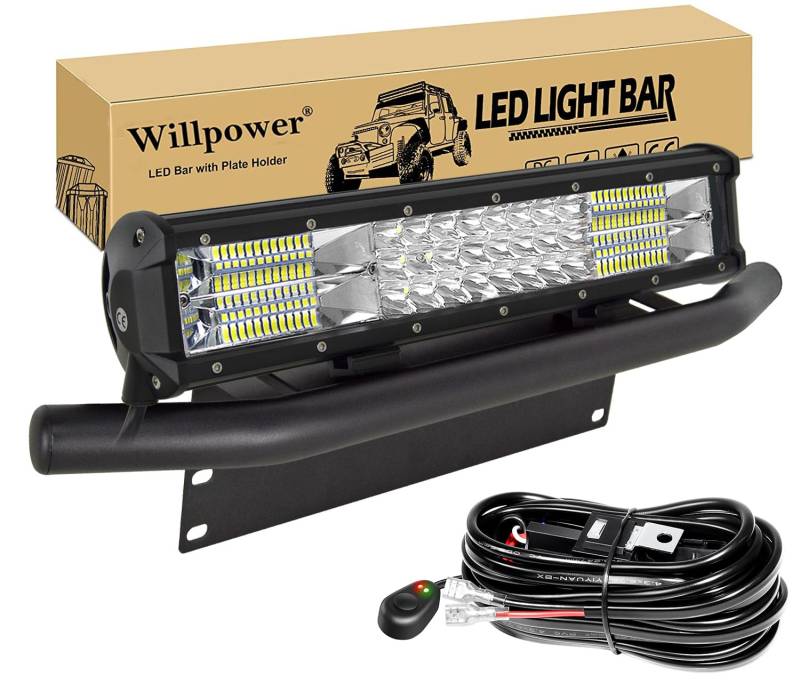 Willpower 17 Zoll 252W LED Arbeitsscheinwerfer Bar mit vorderer Nummernschild-Montagehalterung und Kabelsatz, Led Scheinwerfer 12v für Auto Bagger Anhänger Traktoren LKW SUV Offroad von Willpower