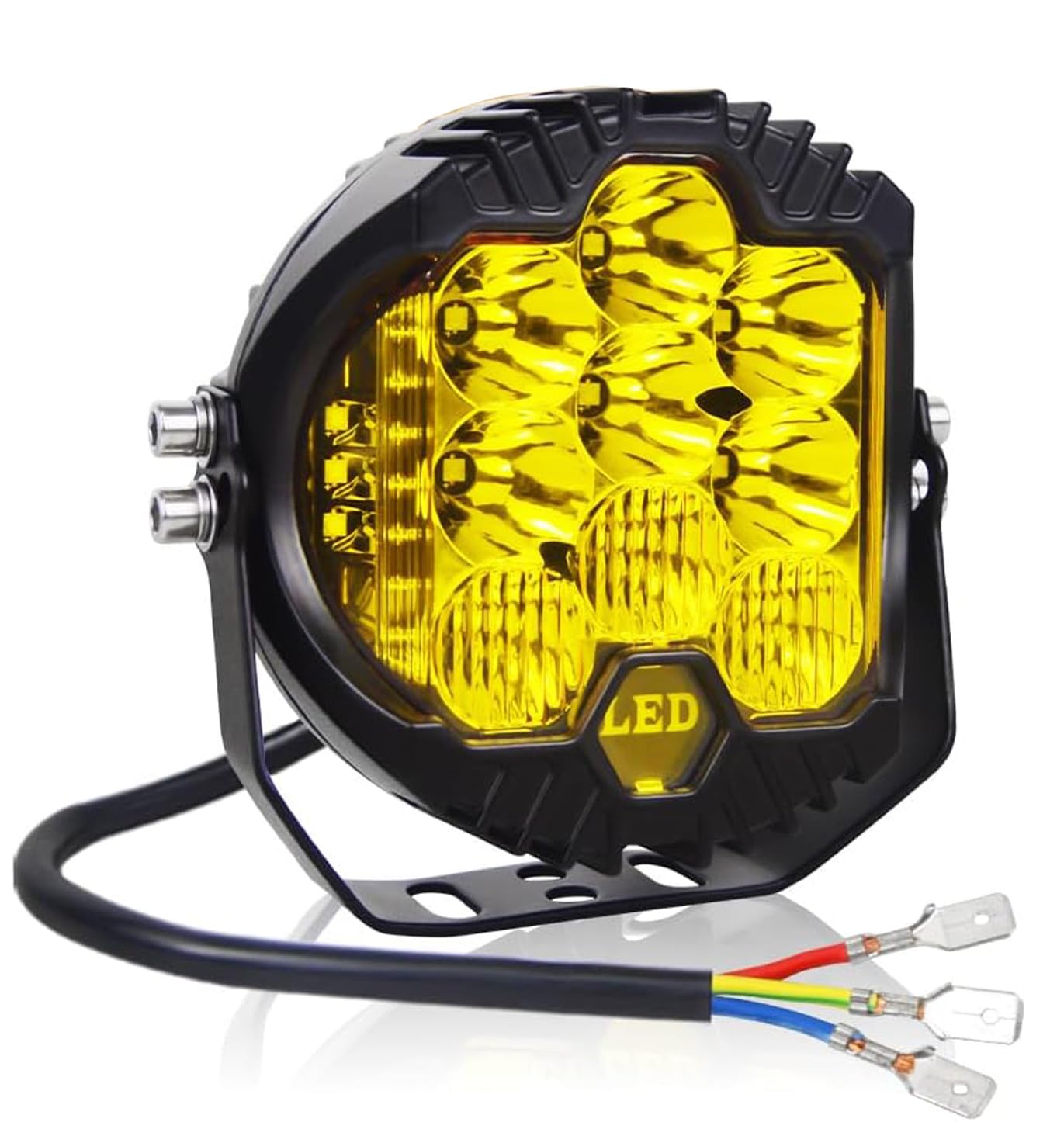 Willpower 1 Pcs Gelb LED Arbeitsscheinwerfer, 5 Zoll 50W led fernscheinwerfer, Led Scheinwerfer 12v für Auto Bagger Anhänger Traktoren LKW SUV offroad von Willpower