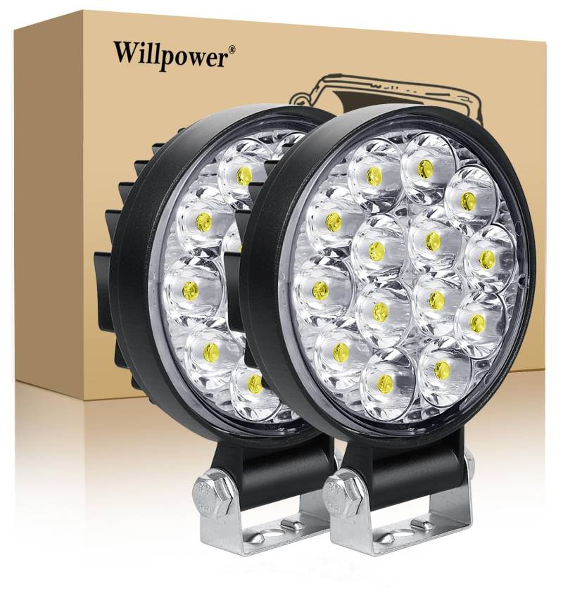 Willpower 2 Pcs LED Arbeitsscheinwerfer, 4 Zoll 42W led Flutlicht, Led Scheinwerfer 12v für Auto Bagger Anhänger Traktoren LKW SUV offroad von Willpower