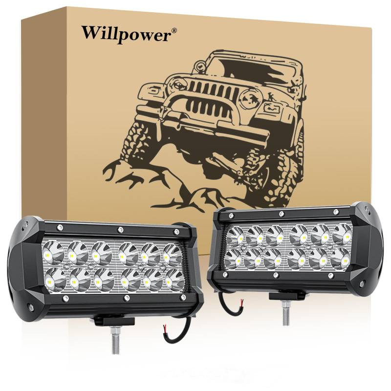 Willpower 2 Pcs LED Arbeitsscheinwerfer, 7 Zoll 36W led Flutlicht, Led Scheinwerfer 12v für Auto Bagger Anhänger Traktoren LKW SUV Offroad von Willpower