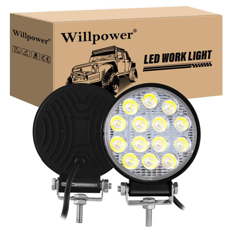 Willpower LED-Scheinwerfer, 10,2 cm, 42 W, für Geländefahrzeuge, 12 V, 24 V, wasserdicht, Nebelscheinwerfer, LED-Arbeitsleuchte für LKW, Traktor, Auto, 4 x 4, ATV, UTV, SUV, Boot, 2 Stück von Willpower