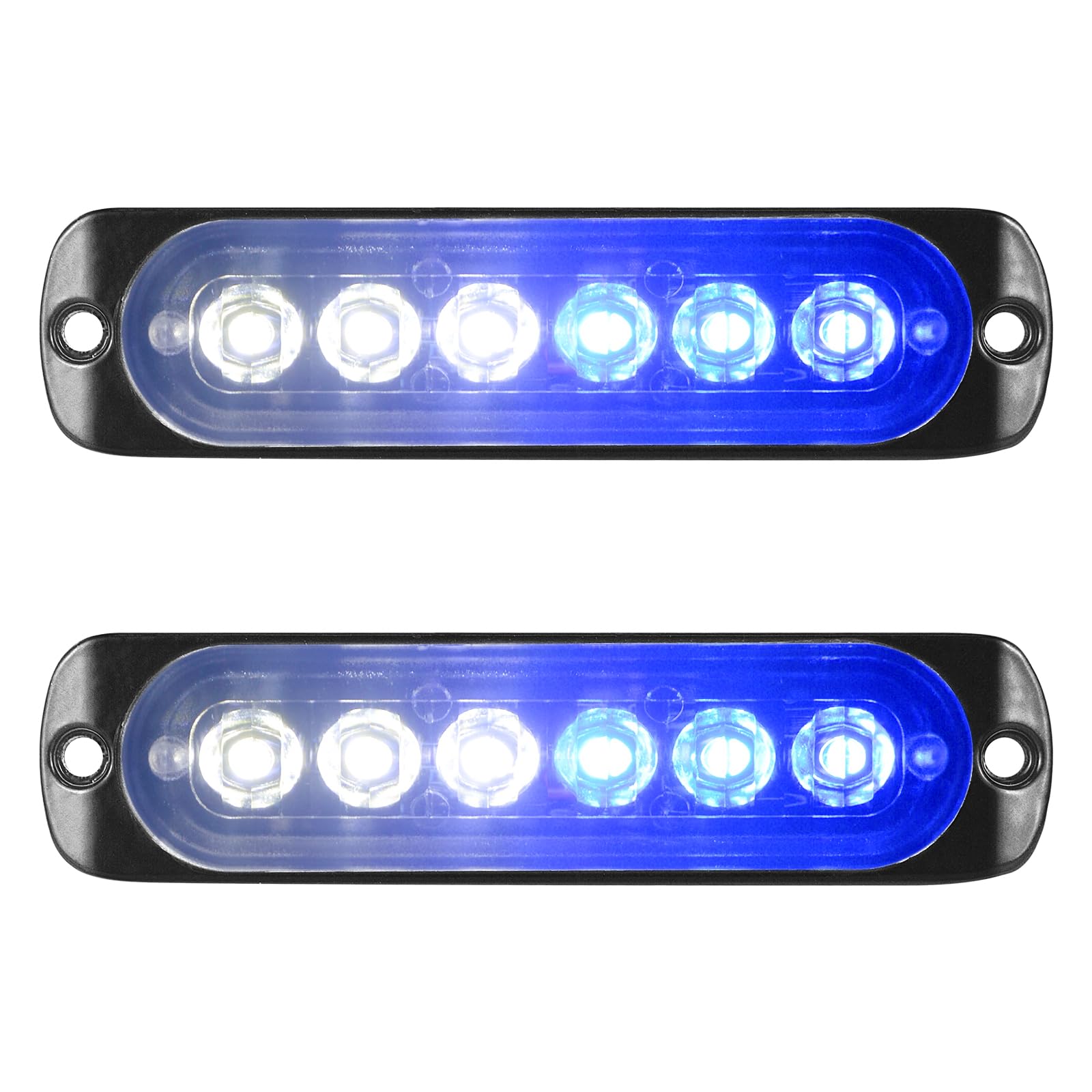 Willpower 2 Stück 6 LED Stroboskoplicht, Notfall, Blau, Weiß, Seitenmarkierungsleuchten, Auto, 12 V, 24 V, LED-Lichtleiste, Blinklicht, Sicherheit für Anhänger, Nutzfahrzeuge, Boote, Traktor, Fahrzeug von Willpower
