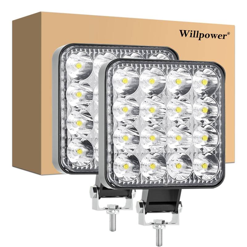 Willpower LED Arbeitsscheinwerfer, 2 x 3.3 Zoll 48W Strahler led fernscheinwerfer, Led Scheinwerfer 12v für Auto Bagger Anhänger Traktoren LKW SUV Offroad von Willpower