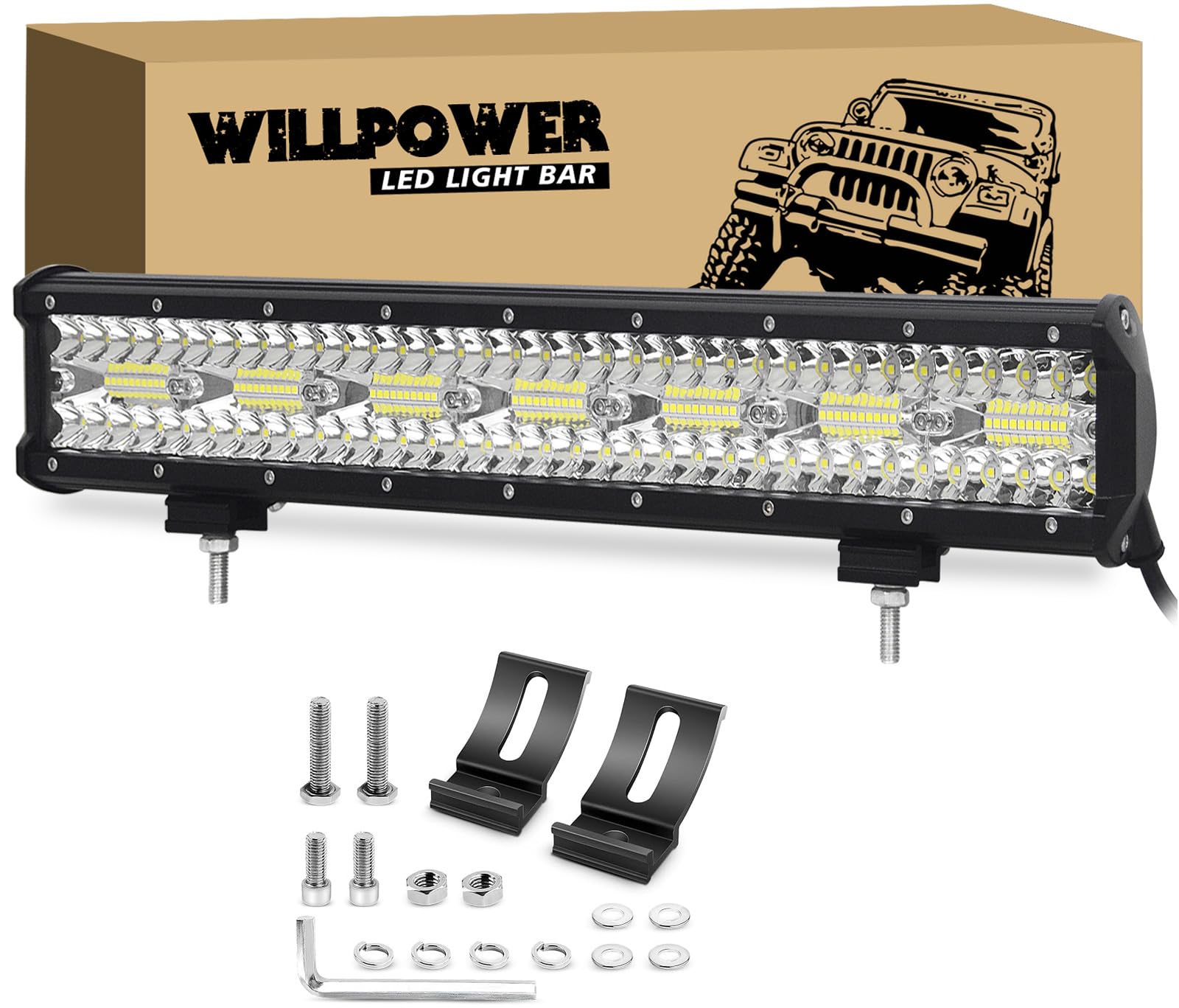 Willpower 20 Zoll 420W LED Arbeitsscheinwerfer Bar, led Balken für Auto Bagger Anhänger Traktoren LKW SUV Offroad von Willpower