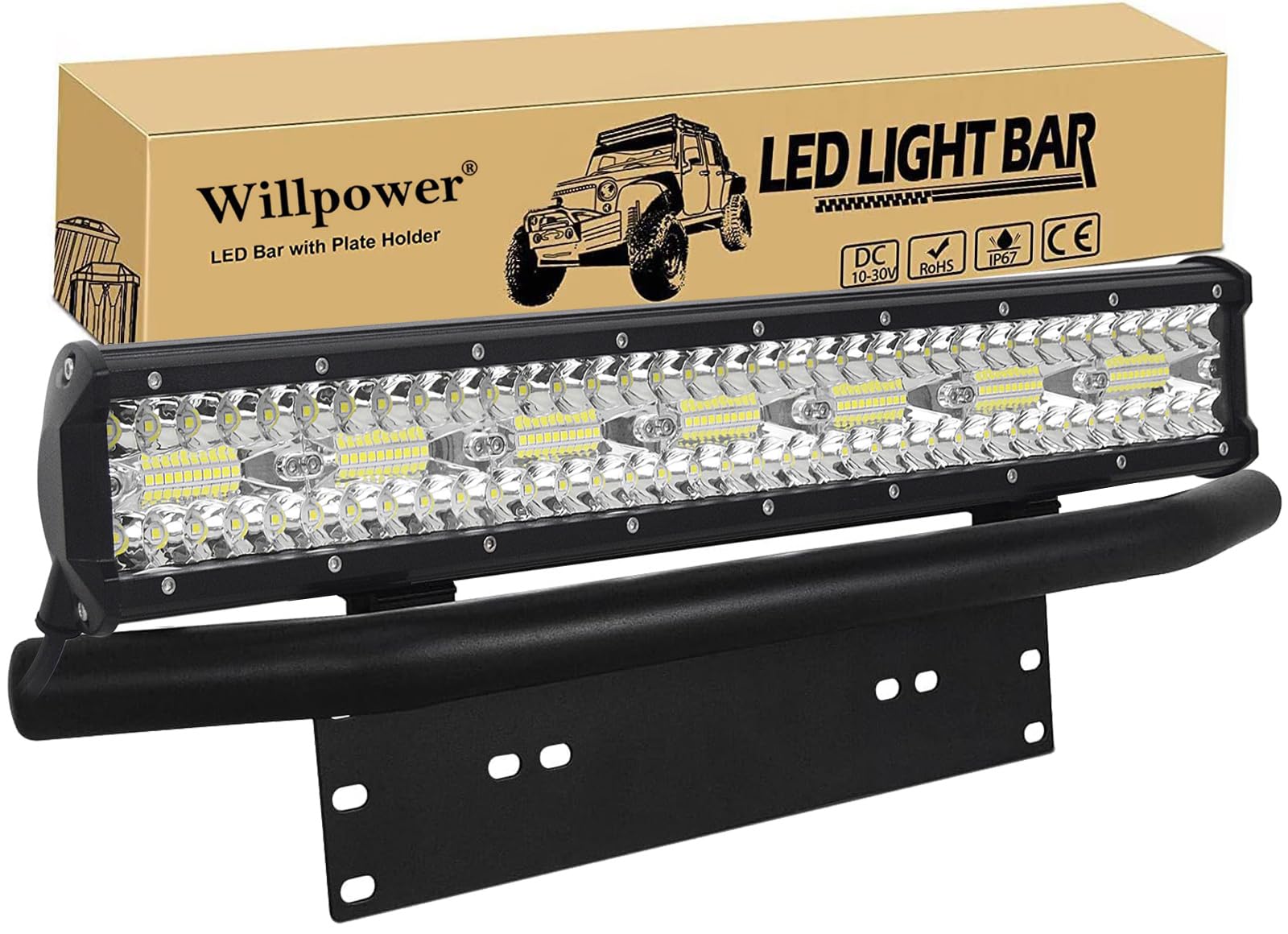 Willpower 20 Zoll 420W LED Arbeitsscheinwerfer Bar mit vorderer Nummernschild-Montagehalterung, Led fernscheinwerfer für Auto Bagger Anhänger Traktoren LKW SUV offroad von Willpower