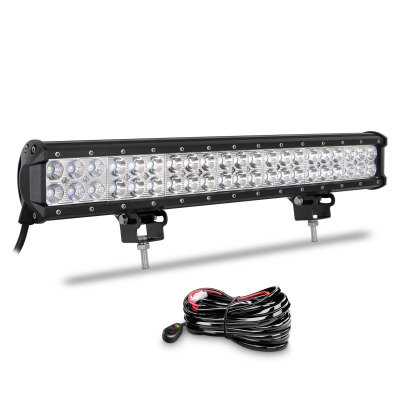 Willpower 20 Zoll 51CM 126W Led Arbeitsscheinwerfer Bar Led Scheinwerfer 12V 24V Wasserdicht Flutlicht Spot Led Bar für Offroad Auto Traktor Zusatzscheinwerfer Rückfahrscheinwerfer mit Kabelbaum von Willpower