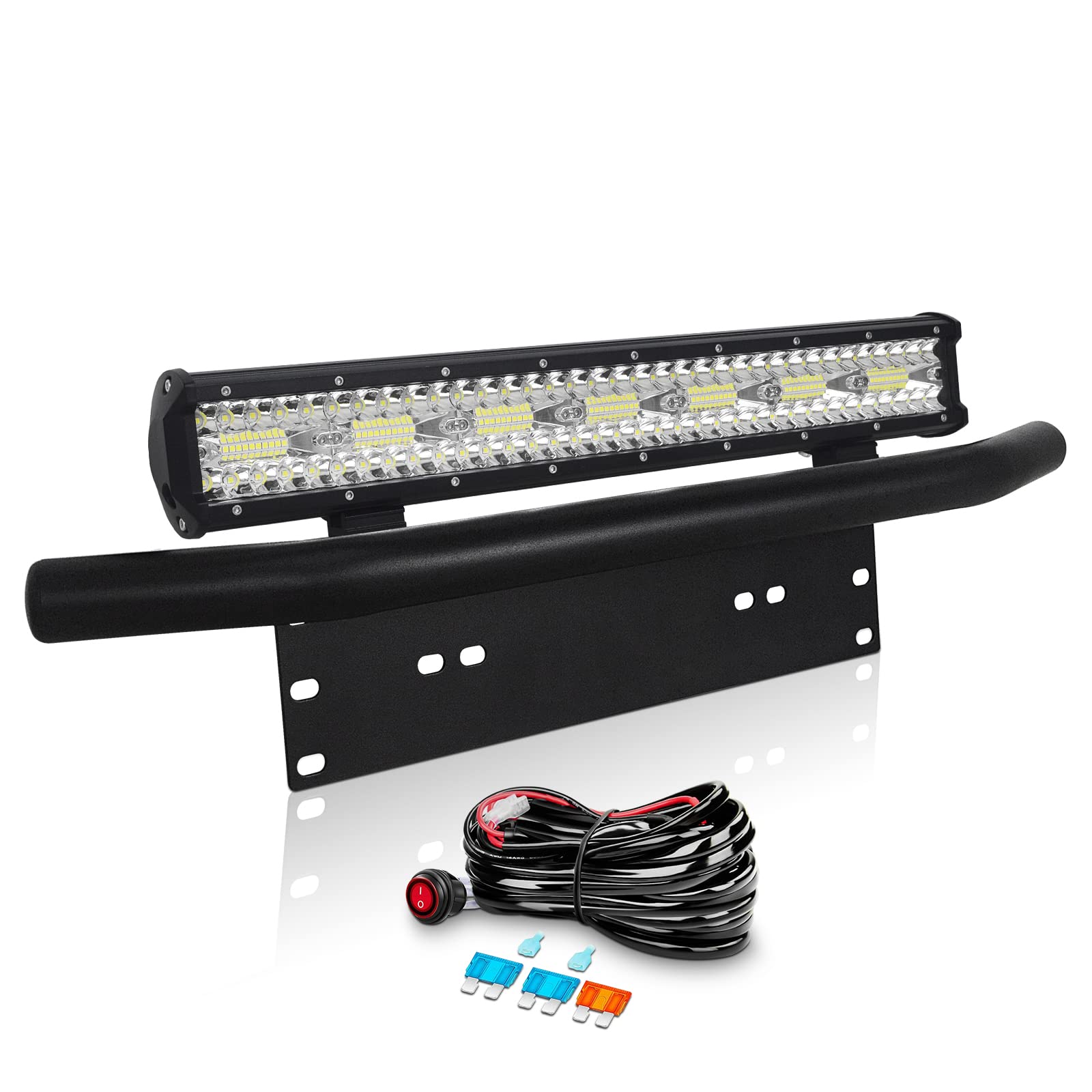 Willpower 20 Zoll 51CM 420W Led Arbeitsscheinwerfer Bar + Kennzeichenhalter + Kabelbaum Led Scheinwerfer 12V 24V Flutlicht Spot für Offroad Auto Traktor Zusatzscheinwerfer Rückfahrscheinwerfer von Willpower