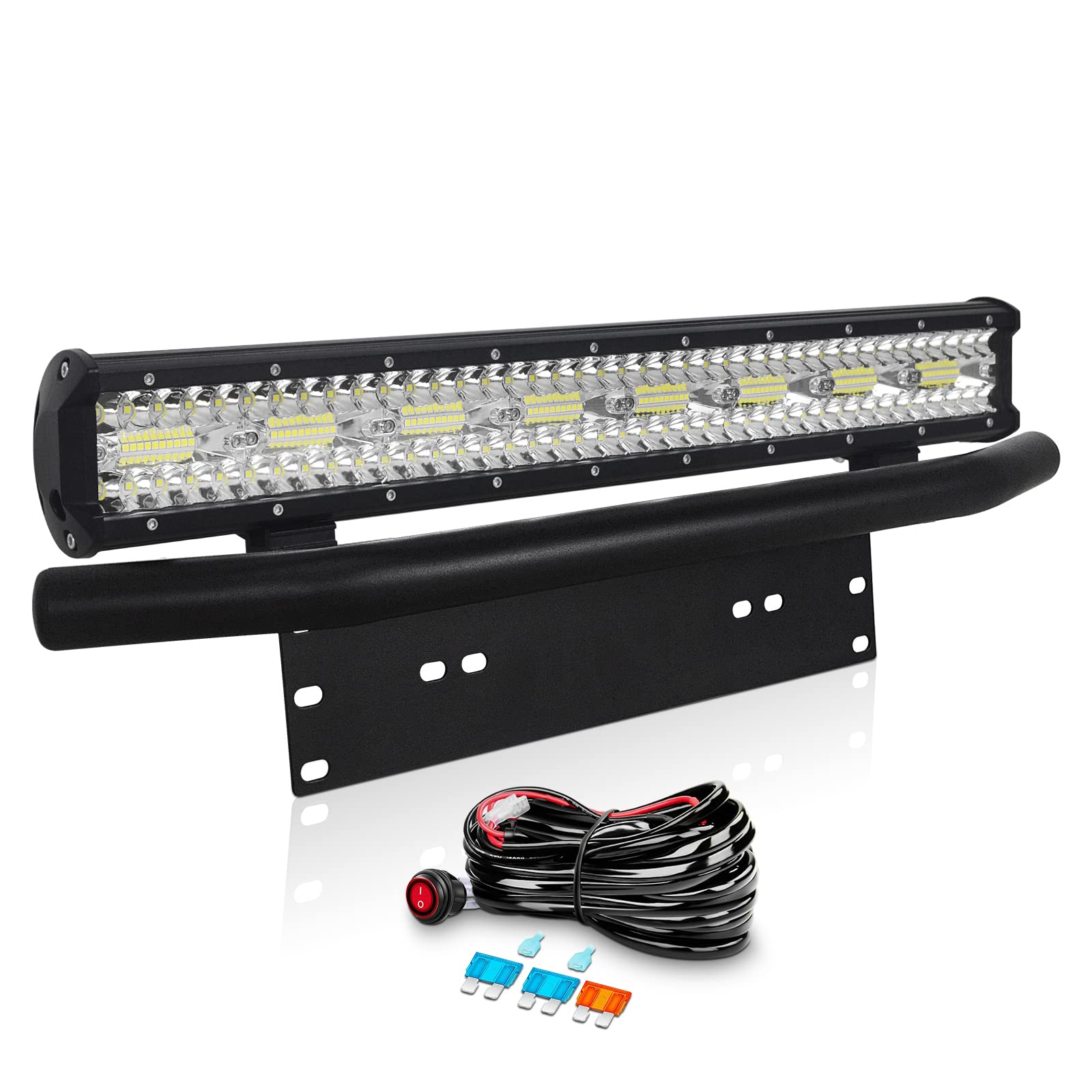 Willpower 23 Zoll 58CM 480W Led Arbeitsscheinwerfer Bar + Kennzeichenhalter + Kabelbaum Led Scheinwerfer 12V 24V Flutlicht Spot für Offroad Auto Traktor Zusatzscheinwerfer Rückfahrscheinwerfer von Willpower