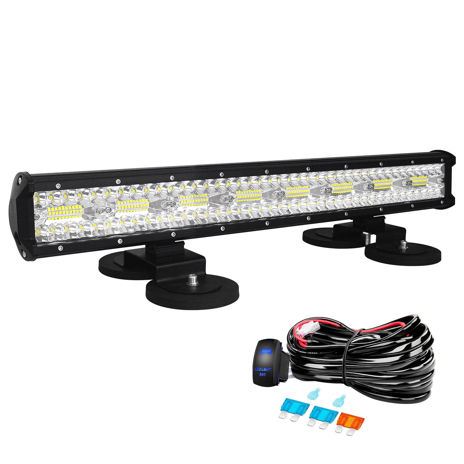 Willpower 23 Zoll 58CM 480W Led Arbeitsscheinwerfer Bar + Magnet Halterungen + Kabelbaum Led Scheinwerfer 12V 24V Flutlicht Spot für Offroad Auto Traktor Zusatzscheinwerfer Rückfahrscheinwerfer von Willpower