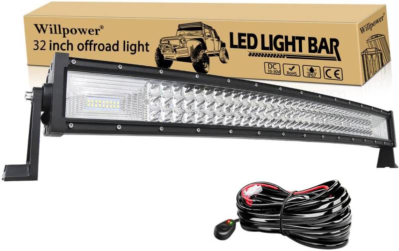 Willpower LED Arbeitsscheinwerfer Bar, 32 Zoll 405W Gebogener Led Balken 12v Mit Kabelbaum Wasserdicht led lightbar Auto led lichtbalken 12v led Scheinwerfer für SUV Offroad ATV UTV 4x4 von Willpower