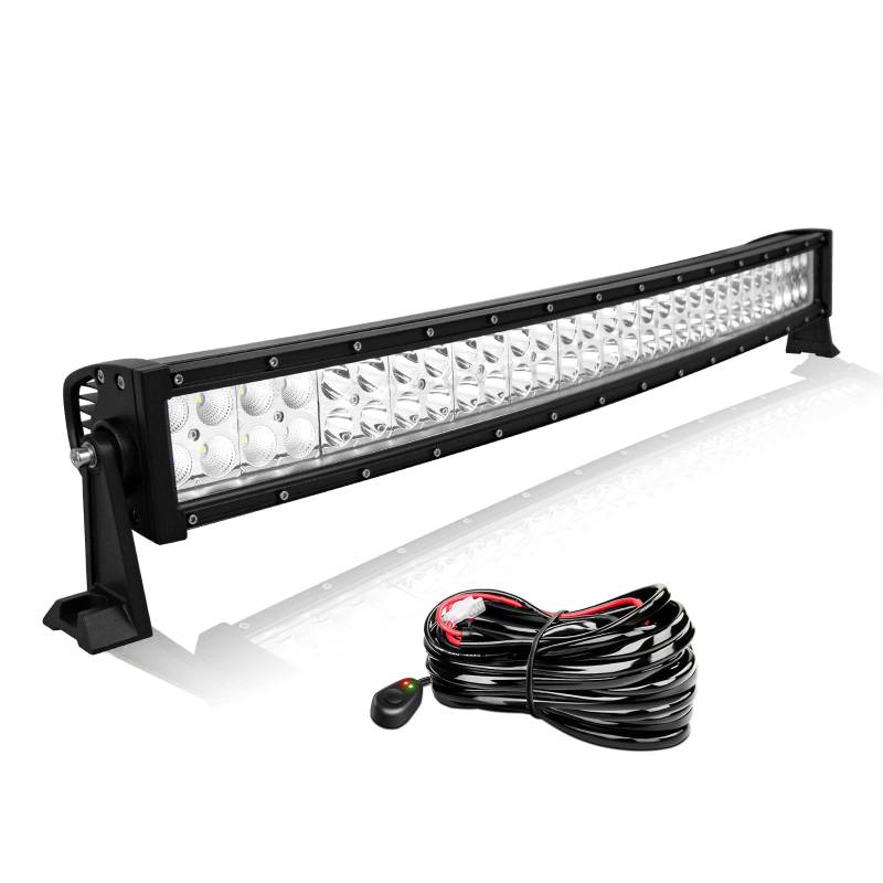 Willpower 32 Zoll 81cm 180W LED Arbeitsscheinwerfer Bar 12V 24V Zusatzscheinwerfer Gebogen Wasserdicht Flutlicht Reflektor LED Scheinwerfer Auto Offroad Traktor ATV SUV UTV Mit Kabelbaum von Willpower