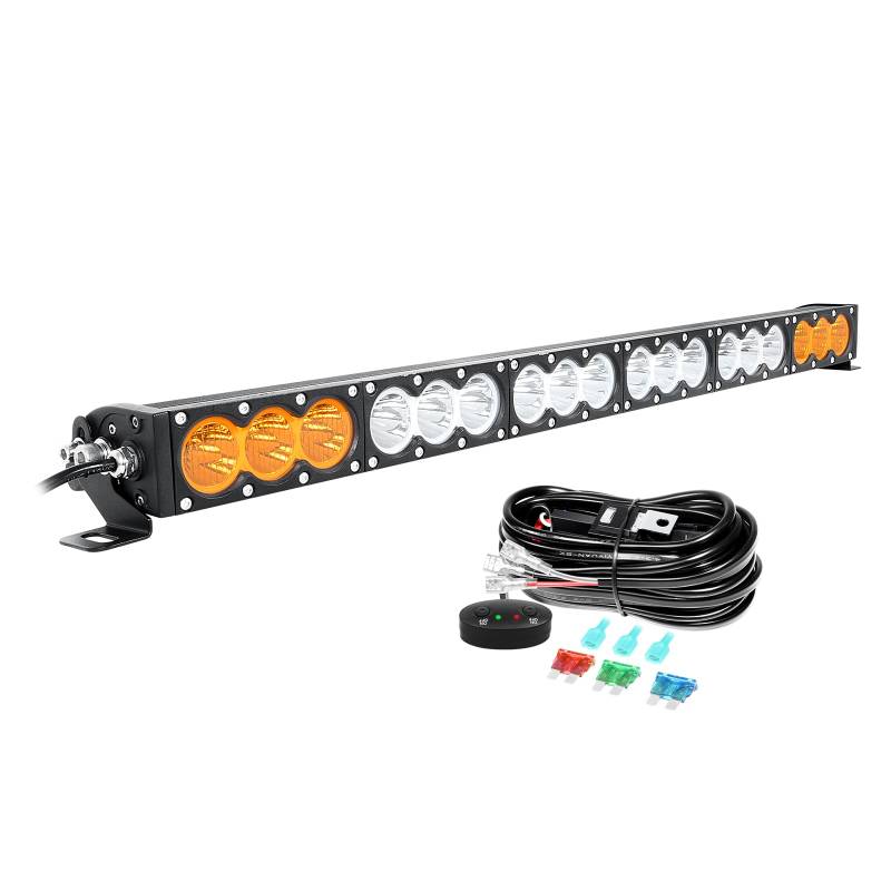 Willpower 33 Zoll 180W Led Arbeitsscheinwerfer Bar 12V 24V Led Scheinwerfer IP67 Led Bar für Offroad Auto Traktor LKW Zusatzscheinwerfer Rückfahrscheinwerfer Lightbar, mit Kabelbaum, Weiß & Bernstein von Willpower