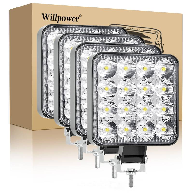 Willpower LED Arbeitsscheinwerfer, 4 x 3.3 Zoll 48W Strahler led fernscheinwerfer, Led Scheinwerfer 12v für Auto Bagger Anhänger Traktoren LKW SUV offroad von Willpower