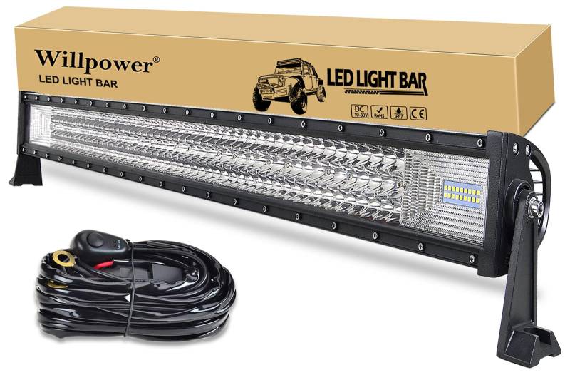 Willpower 42 Zoll LED Arbeitsscheinwerfer bar 540W LED Scheinwerfer mit Kabelbaum für Offroad Traktor ATV UTV SUV 4x4 Auto von Willpower