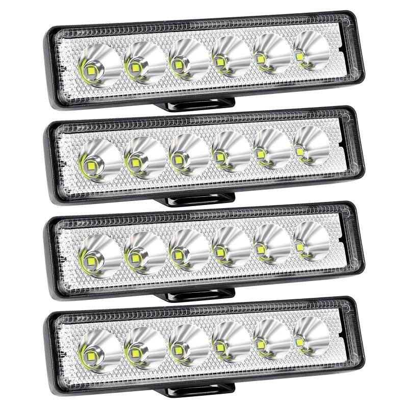 Willpower 4PCS Mini Led Arbeitsscheinwerfer Bar 6 Zoll 18W LED Scheinwerfer 12V 24V Spot Zusatzscheinwerfer Wasserdicht LED Light Bar für Auto Traktor Offroad SUV UTV ATV 4x4 von Willpower