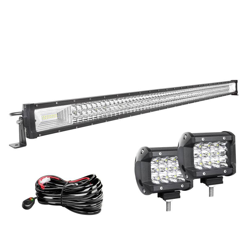 Willpower 50 Zoll 127CM 648W Led Arbeitsscheinwerfer Bar + 4 Zoll 10CM Led Scheinwerfer + Kabelbaum 12V 24V Flutlicht Spot Led Bar für Offroad Auto Traktor Zusatzscheinwerfer Rückfahrscheinwerfer von Willpower