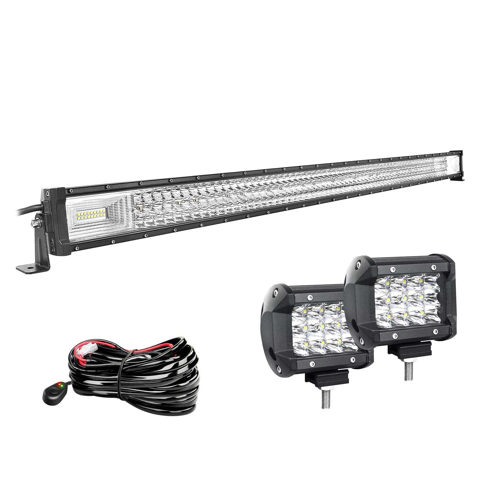 Willpower 52 Zoll 132CM 675W Led Arbeitsscheinwerfer Bar + 4 Zoll 10CM Led Scheinwerfer + Kabelbaum 12V 24V Flutlicht Spot Led Bar für Offroad Auto Traktor Zusatzscheinwerfer Rückfahrscheinwerfer von Willpower